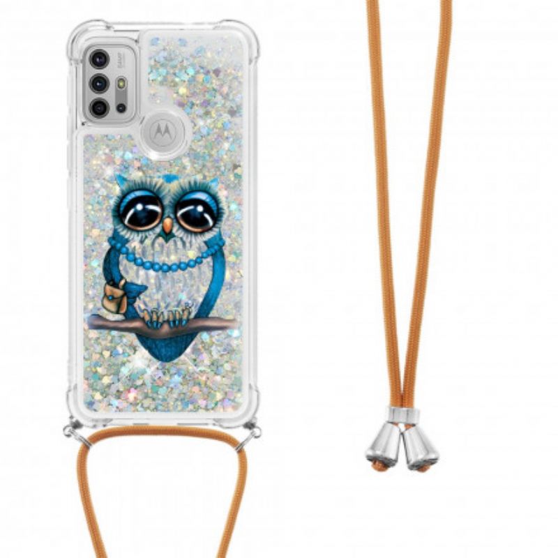 Kuori Moto G10 / G30 Kiristysnyörillä Miss Owl Sequin Vetonauha