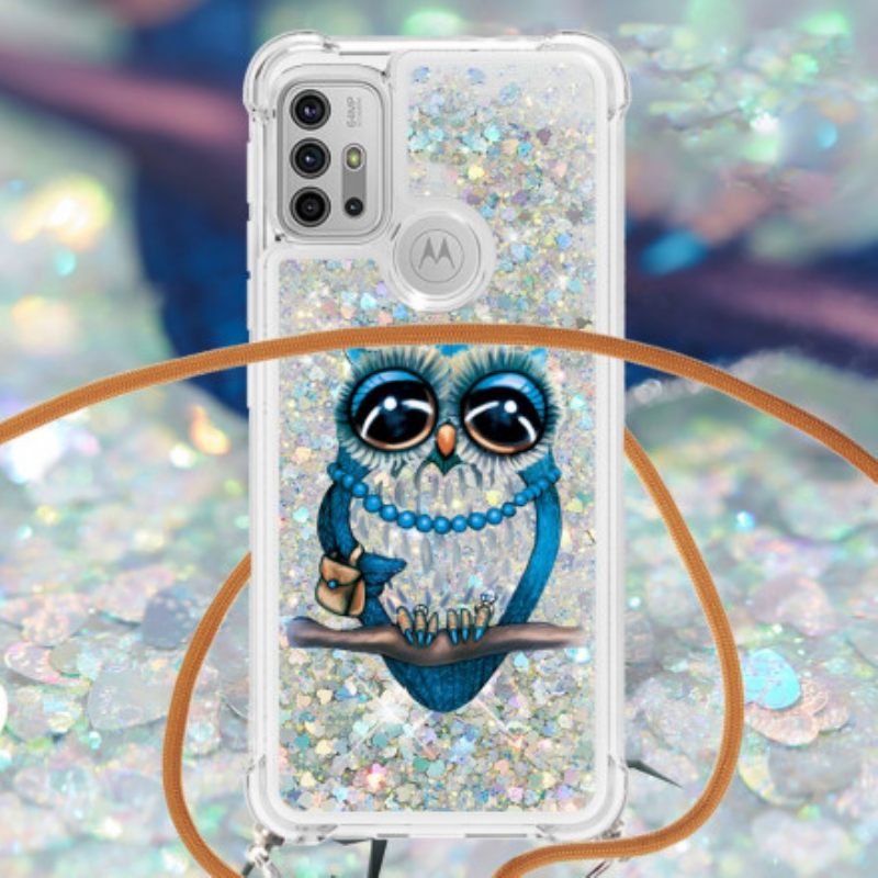 Kuori Moto G10 / G30 Kiristysnyörillä Miss Owl Sequin Vetonauha