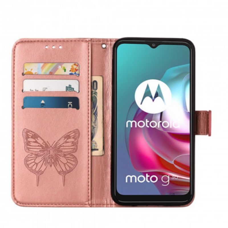 Nahkakotelo Moto G10 / G30 Butterfly Design