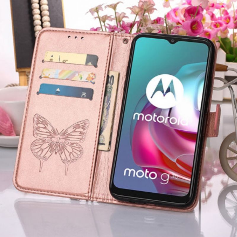 Nahkakotelo Moto G10 / G30 Butterfly Design