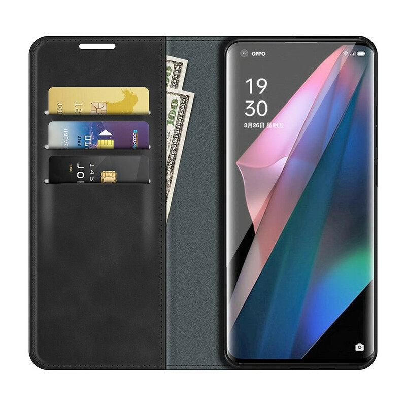 Puhelinkuoret Oppo Find X3 / X3 Pro Kotelot Flip Pehmeä Nahkaefekti