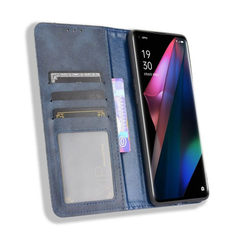 Puhelinkuoret Oppo Find X3 / X3 Pro Kotelot Flip Tyylitelty Vintage-nahkaefekti