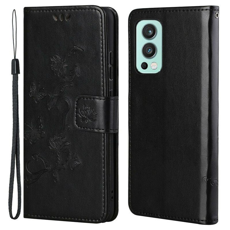 Flip Case OnePlus Nord 2 5G Suojaketju Kuori Butterflies And Flowers Things