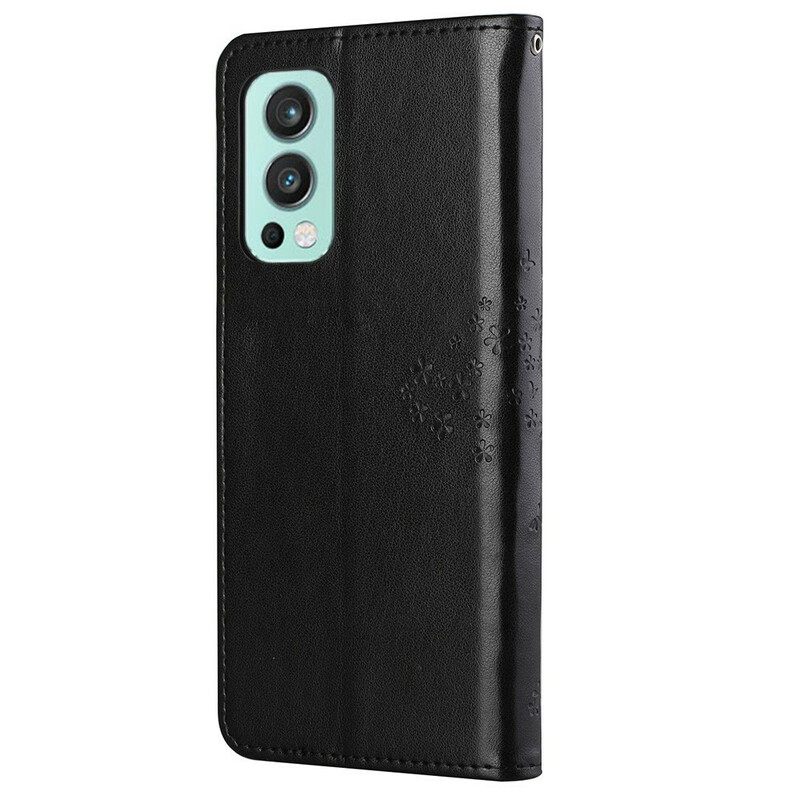 Flip Case OnePlus Nord 2 5G Suojaketju Kuori Tree Ja Pöllöt Hihnalla