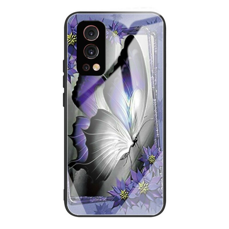 Kuori OnePlus Nord 2 5G Purple Butterfly Karkaistu Lasi