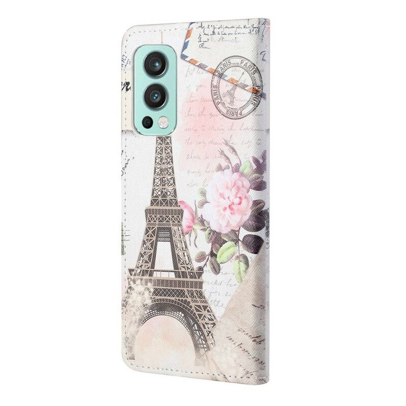 Nahkakotelo OnePlus Nord 2 5G Retro Eiffel-torni