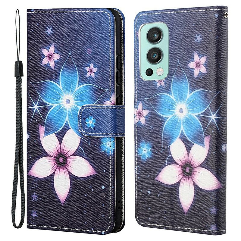 Nahkakotelo OnePlus Nord 2 5G Suojaketju Kuori Lunar Strap Flowers