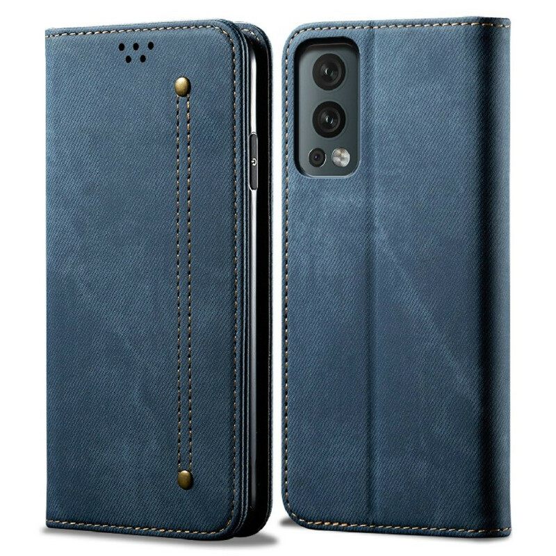 Puhelinkuoret OnePlus Nord 2 5G Kotelot Flip Faux Leather Jeans Texture