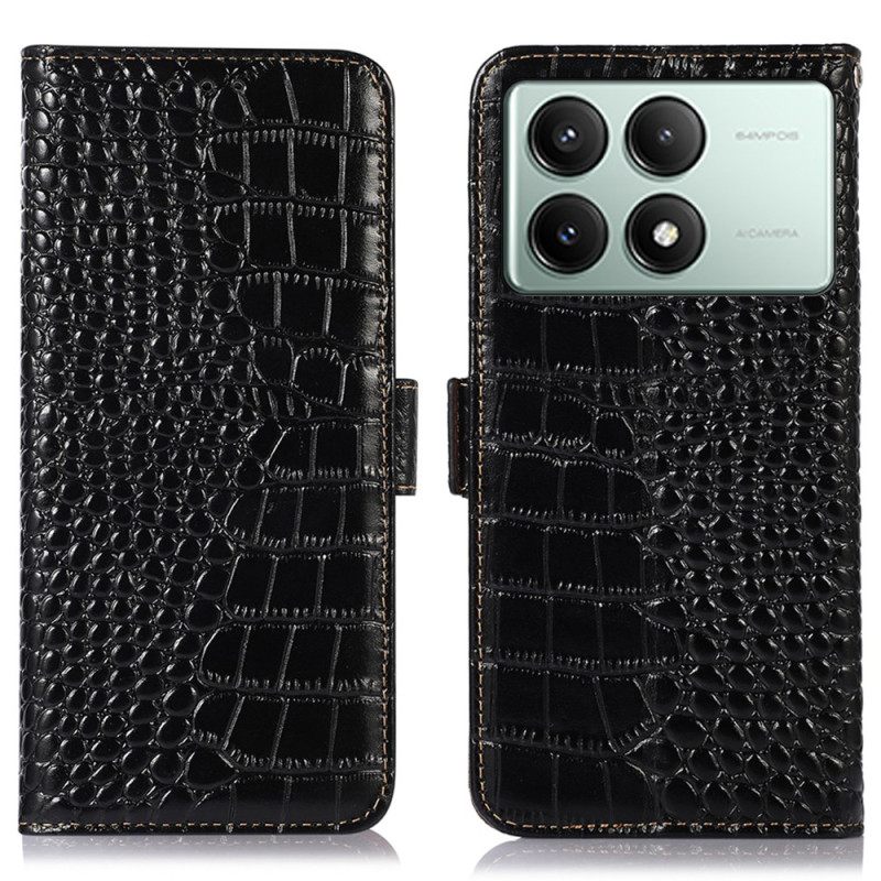 Kotelot Poco X6 Pro 5g Puhelinkuoret Crocodile Texture -lompakko Rfid-estolla