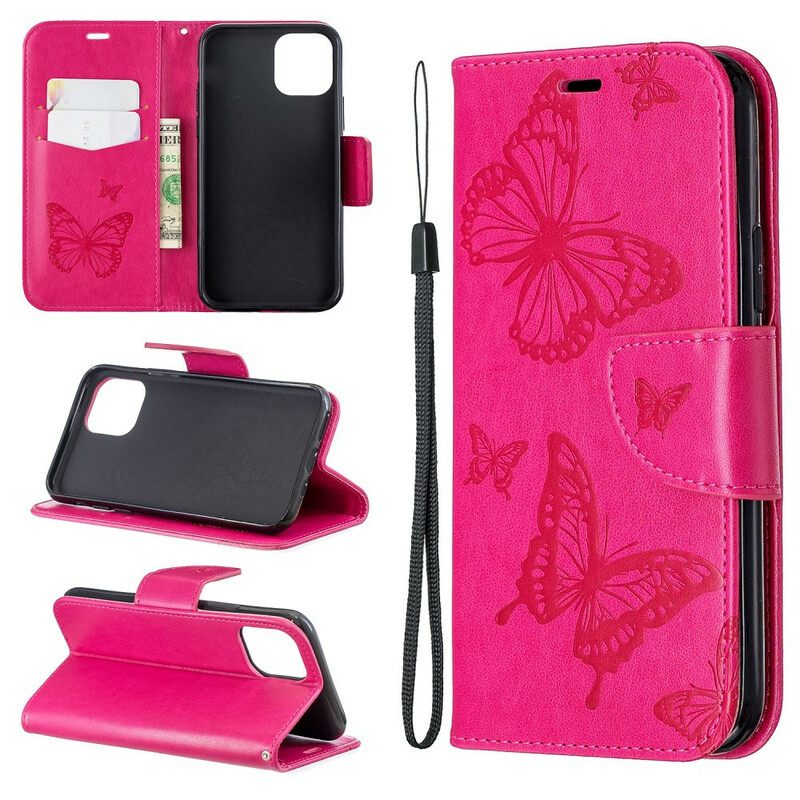 Flip Case iPhone 11 Pro Suojaketju Kuori Butterflies Painettu Hihna