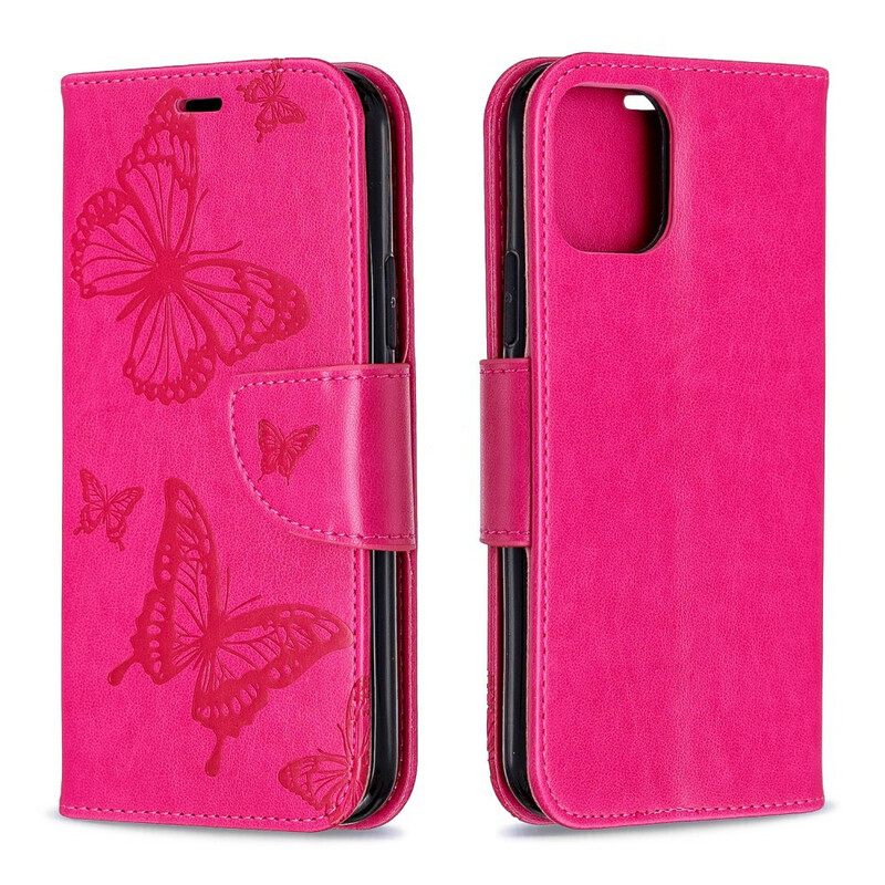 Flip Case iPhone 11 Pro Suojaketju Kuori Butterflies Painettu Hihna