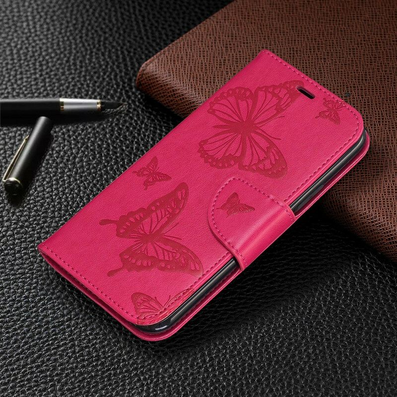 Flip Case iPhone 11 Pro Suojaketju Kuori Butterflies Painettu Hihna