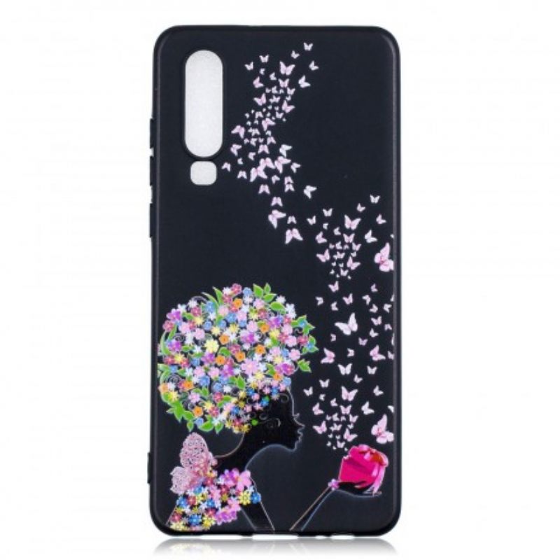 Case Huawei P30 Nainen Kukkapäällä