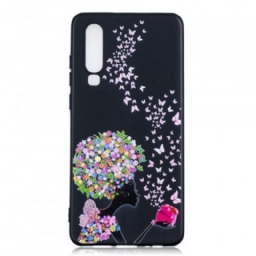 Case Huawei P30 Nainen Kukkapäällä