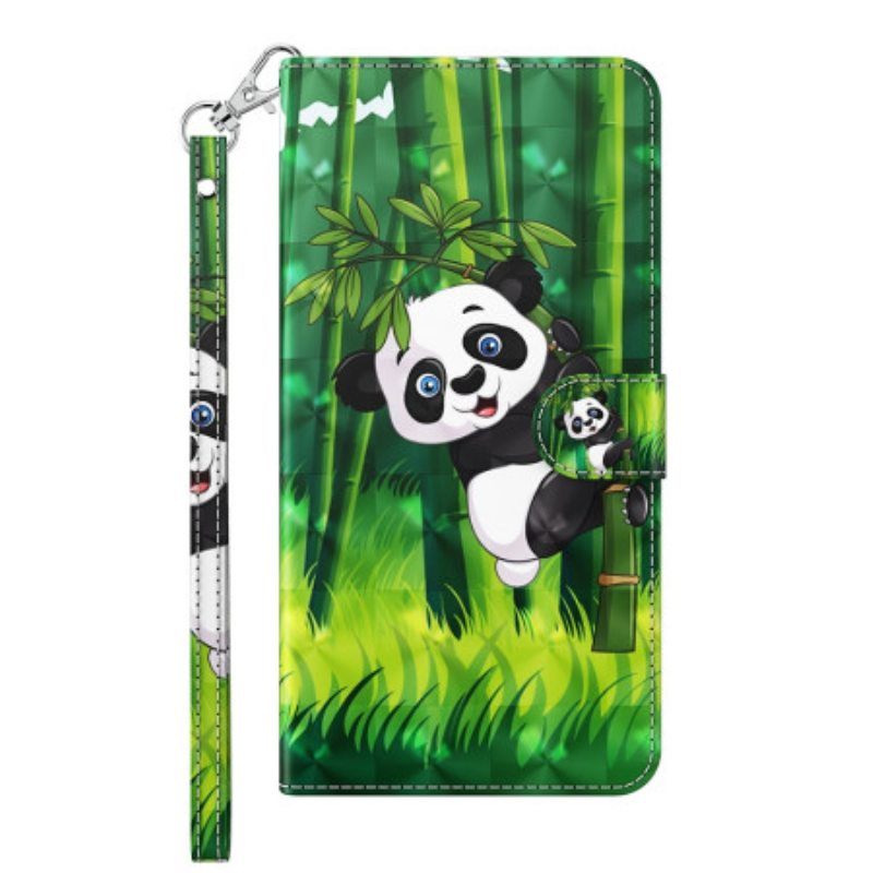 Flip Case Google Pixel 7 Pro Suojaketju Kuori Panda Ja Bambu Kaulanauhalla