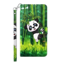 Flip Case Google Pixel 7 Pro Suojaketju Kuori Panda Ja Bambu Kaulanauhalla