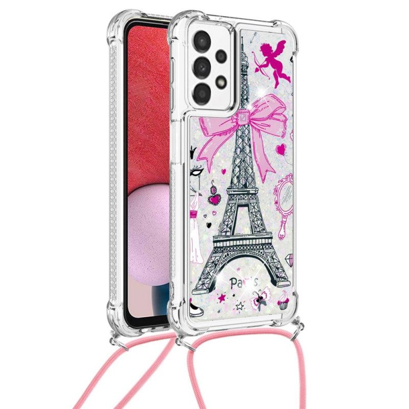 Case Samsung Galaxy A13 Kiristysnyörillä Cordon Eiffel Towerissa