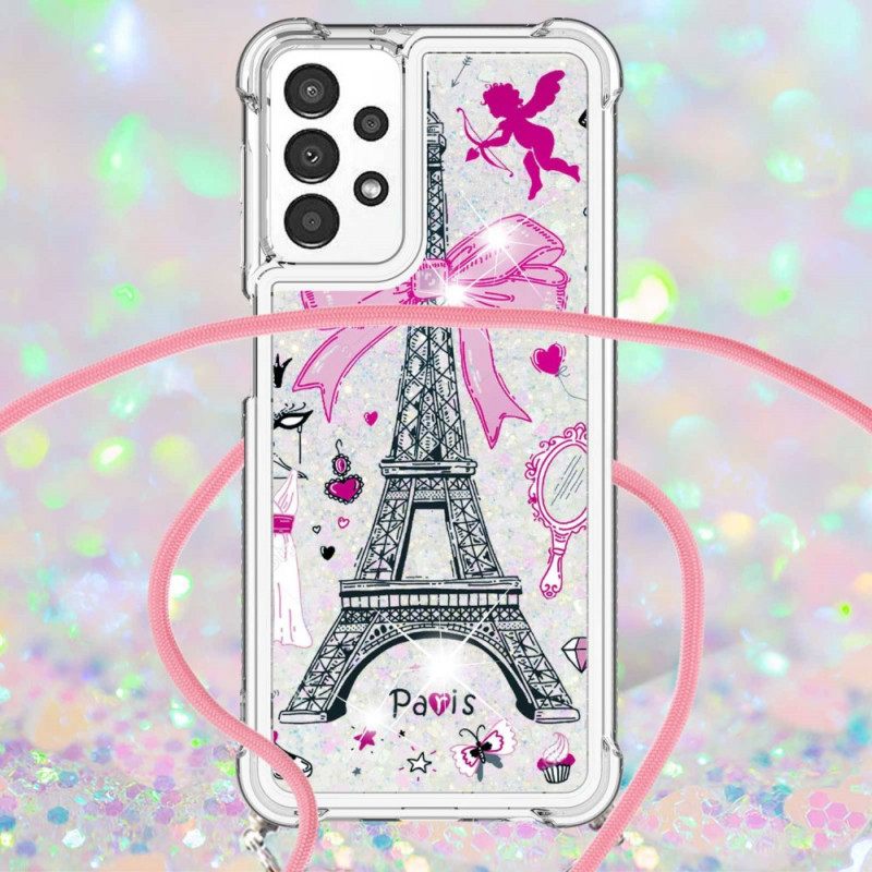 Case Samsung Galaxy A13 Kiristysnyörillä Cordon Eiffel Towerissa