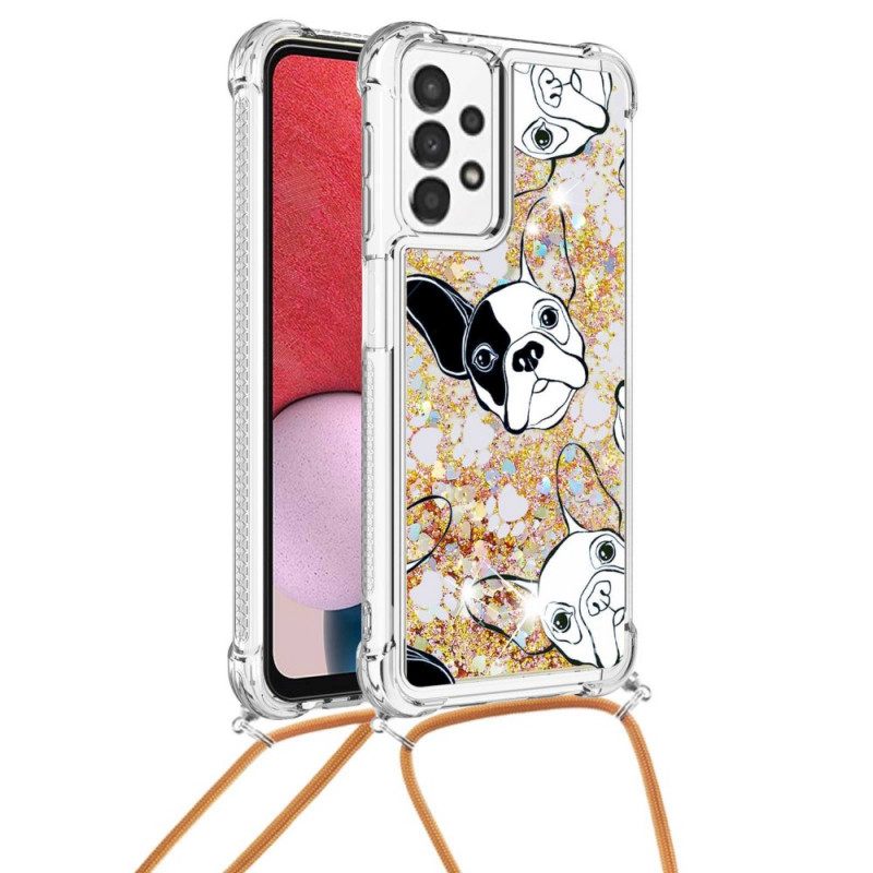 Case Samsung Galaxy A13 Kiristysnyörillä Sequin Drawstring Dogs