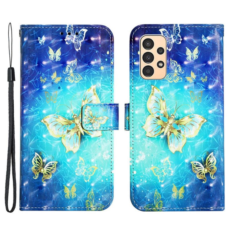 Flip Case Samsung Galaxy A13 Suojaketju Kuori Flight Of Butterflies In Lanyard