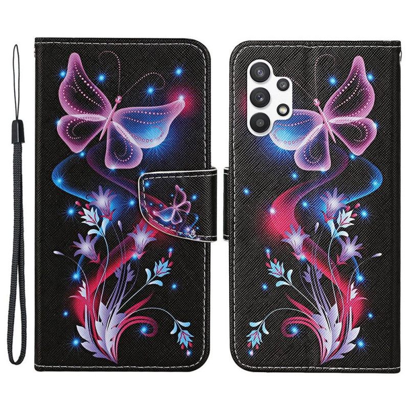 Kotelot Samsung Galaxy A13 Butterflies Ja Lanyard