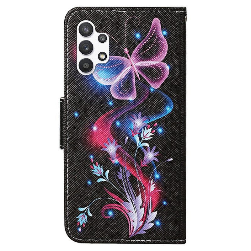 Kotelot Samsung Galaxy A13 Butterflies Ja Lanyard