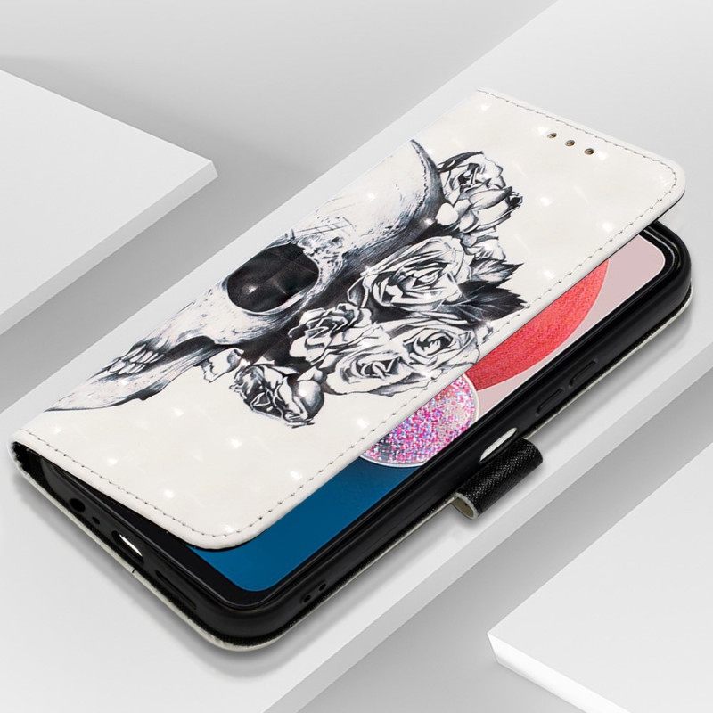 Kotelot Samsung Galaxy A13 Suojaketju Kuori Floral Skull Hihnalla