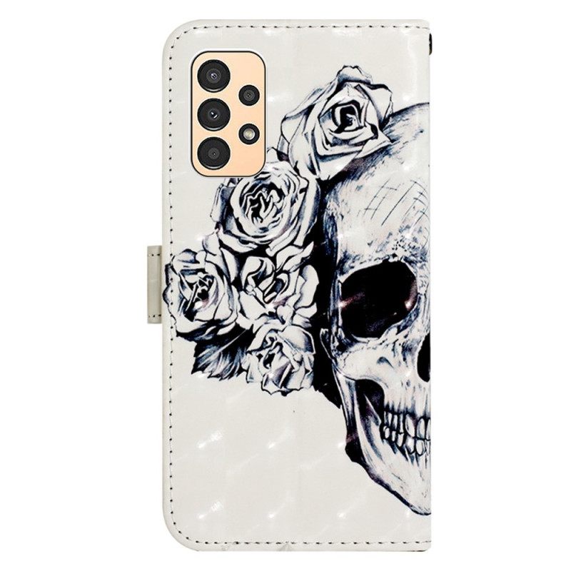 Kotelot Samsung Galaxy A13 Suojaketju Kuori Floral Skull Hihnalla