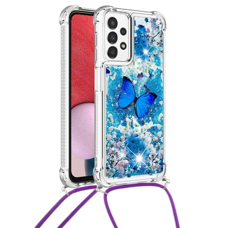 Kuori Samsung Galaxy A13 Kiristysnyörillä Butterfly Sequin Kiristysnyöri