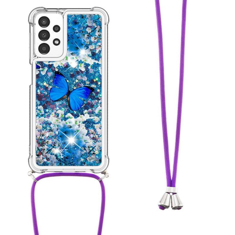 Kuori Samsung Galaxy A13 Kiristysnyörillä Butterfly Sequin Kiristysnyöri