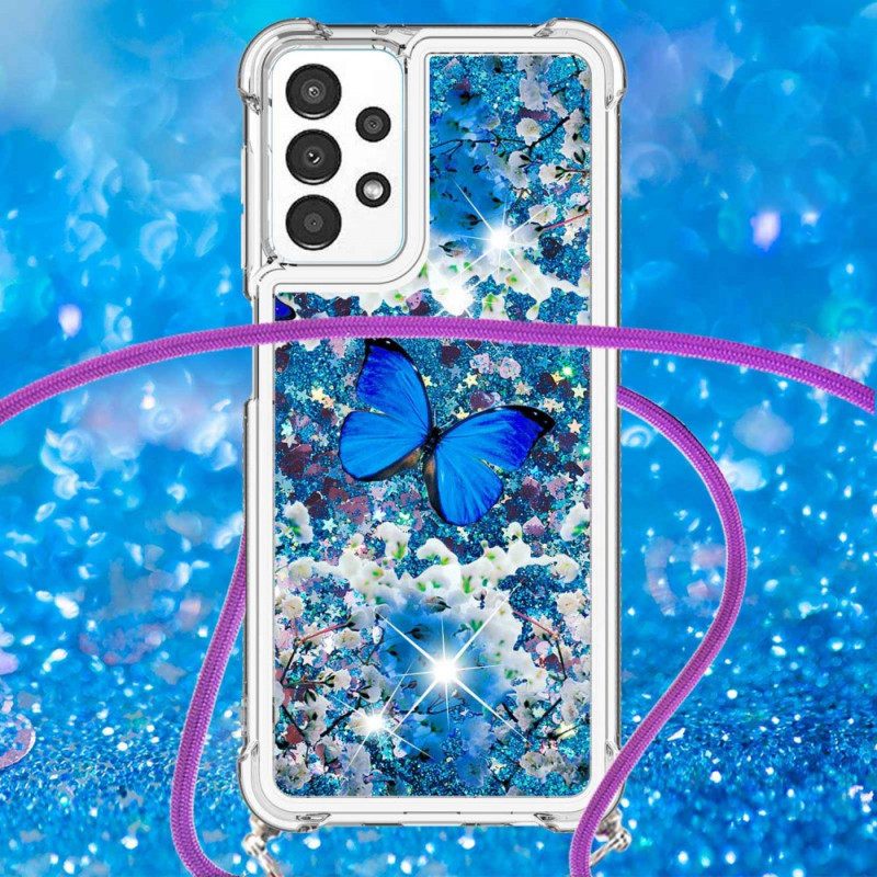 Kuori Samsung Galaxy A13 Kiristysnyörillä Butterfly Sequin Kiristysnyöri