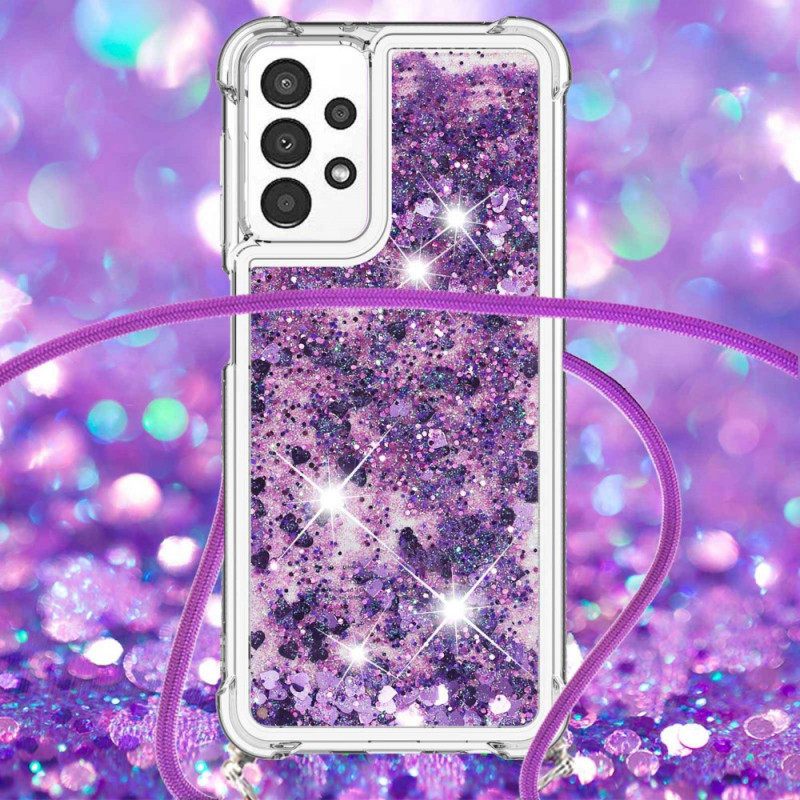 Kuori Samsung Galaxy A13 Kiristysnyörillä Kiristysnauha Glitter Design