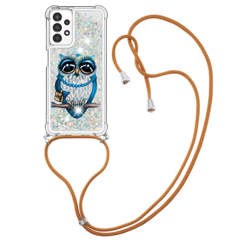 Kuori Samsung Galaxy A13 Kiristysnyörillä Miss Owl Sequin Vetonauha