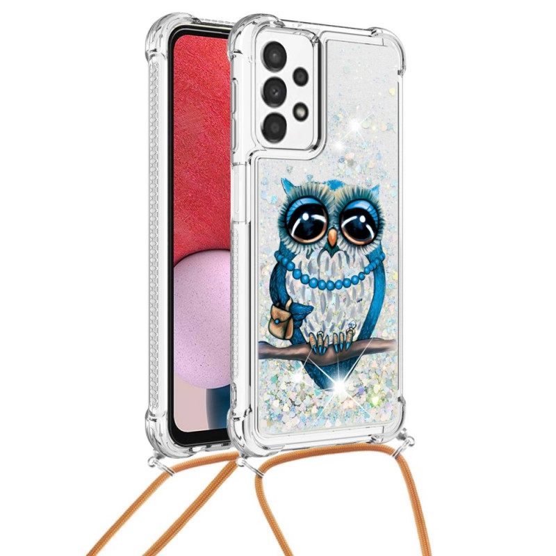 Kuori Samsung Galaxy A13 Kiristysnyörillä Miss Owl Sequin Vetonauha