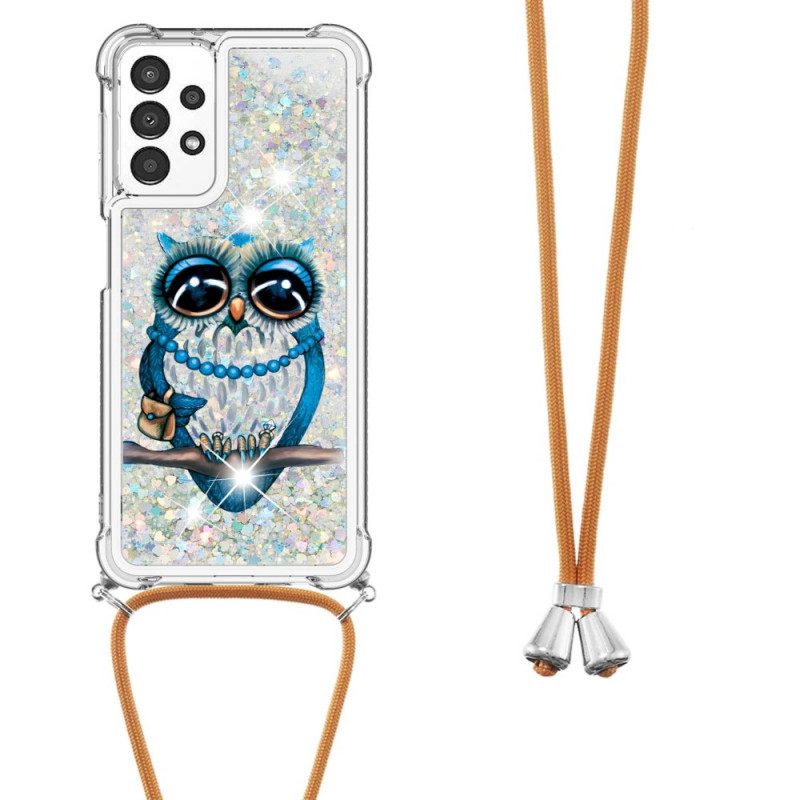 Kuori Samsung Galaxy A13 Kiristysnyörillä Miss Owl Sequin Vetonauha