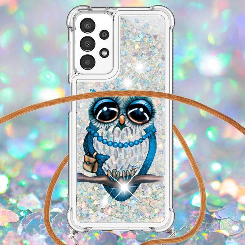 Kuori Samsung Galaxy A13 Kiristysnyörillä Miss Owl Sequin Vetonauha