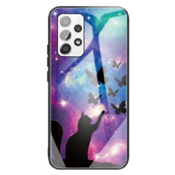 Kuori Samsung Galaxy A13 Tempered Glass Cat And Butterflies