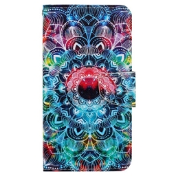 Nahkakotelo Samsung Galaxy A13 Suojaketju Kuori Flashy Mandala Hihnalla