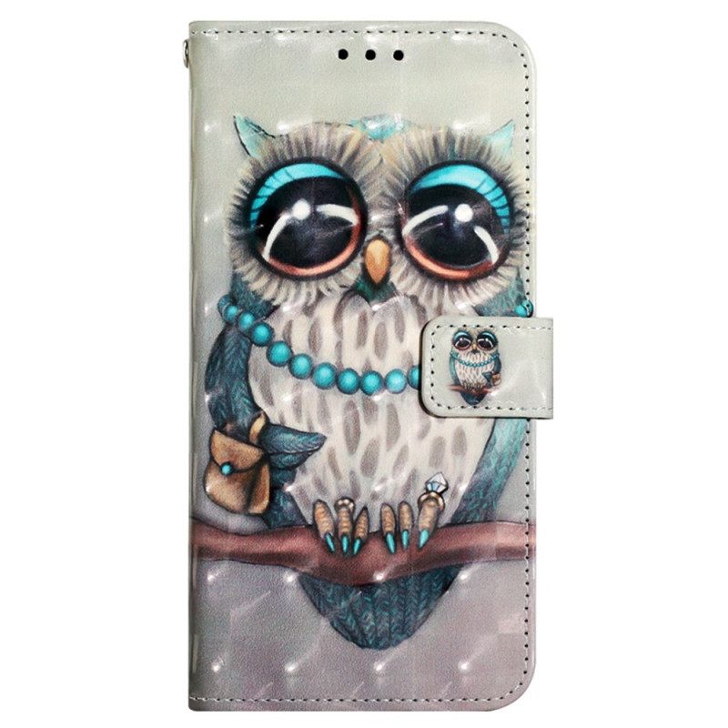 Nahkakotelo Samsung Galaxy A13 Suojaketju Kuori Miss Owl Hihnassa