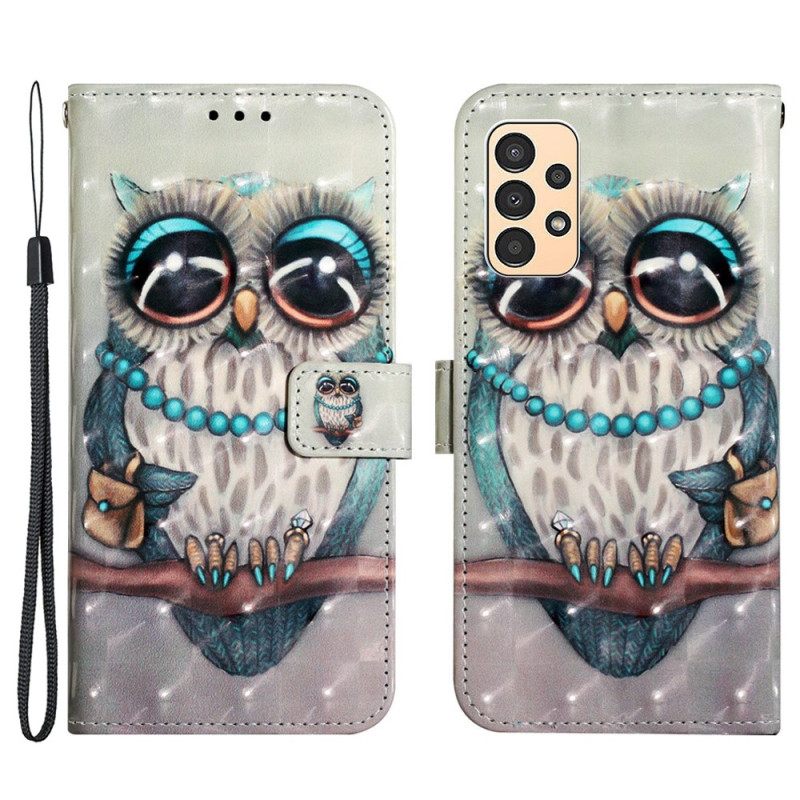 Nahkakotelo Samsung Galaxy A13 Suojaketju Kuori Miss Owl Hihnassa