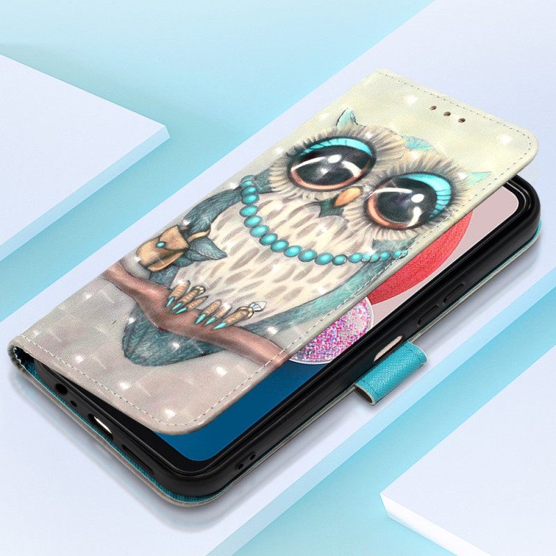 Nahkakotelo Samsung Galaxy A13 Suojaketju Kuori Miss Owl Hihnassa