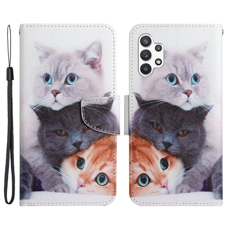 Nahkakotelo Samsung Galaxy A13 Tales Of Cats With Lanyard