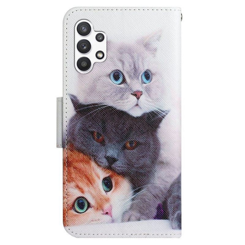 Nahkakotelo Samsung Galaxy A13 Tales Of Cats With Lanyard