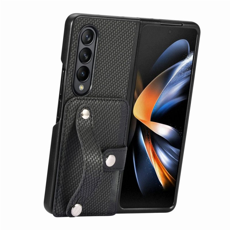 Kuori Samsung Galaxy Z Fold 5 Hiilikuitukorttiteline Ja -hihna