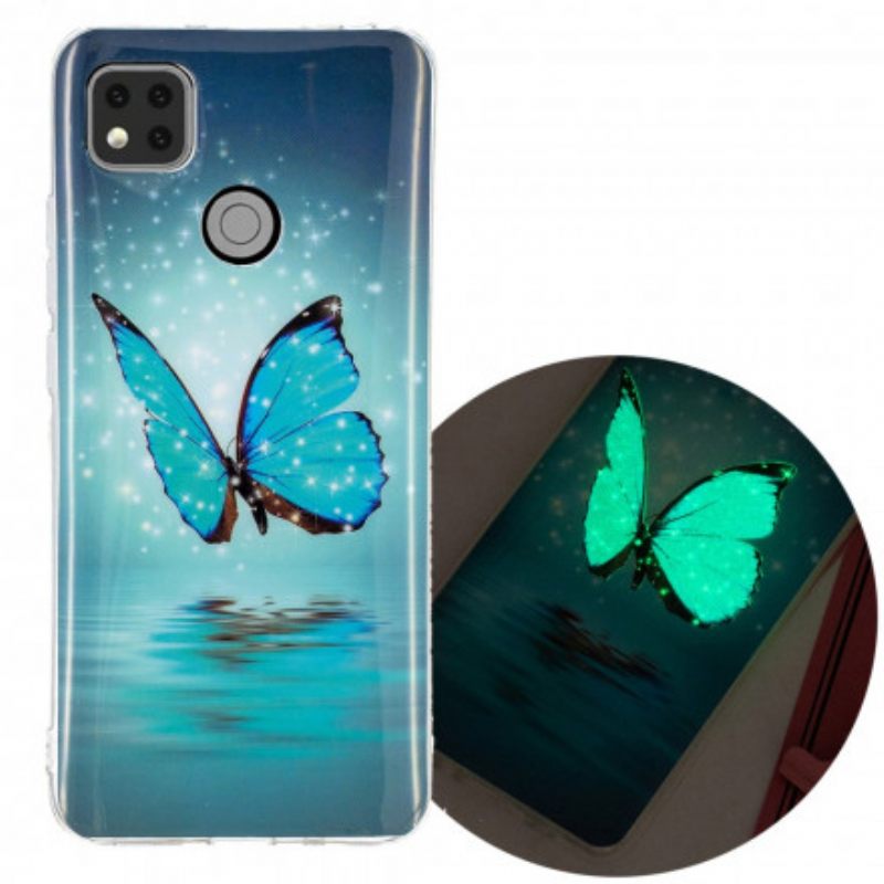 Case Xiaomi Redmi 9C Fluoresoiva Sininen Perhonen