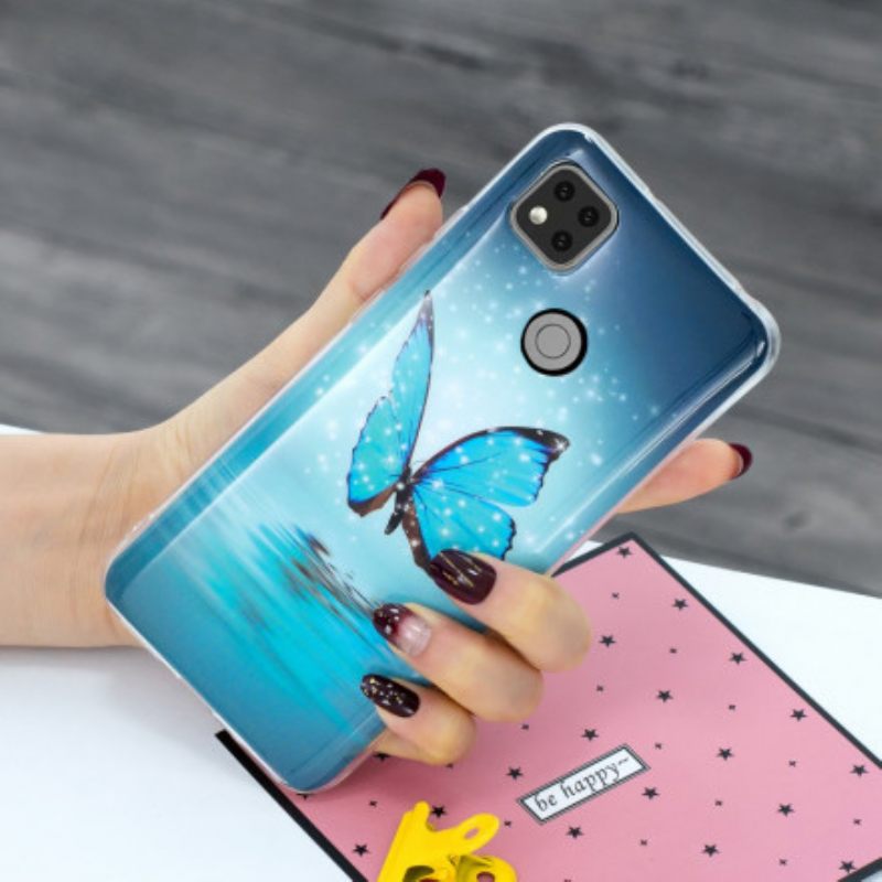 Case Xiaomi Redmi 9C Fluoresoiva Sininen Perhonen