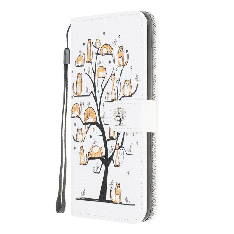 Flip Case Xiaomi Redmi 9C Suojaketju Kuori Funky Cats Hihnalla