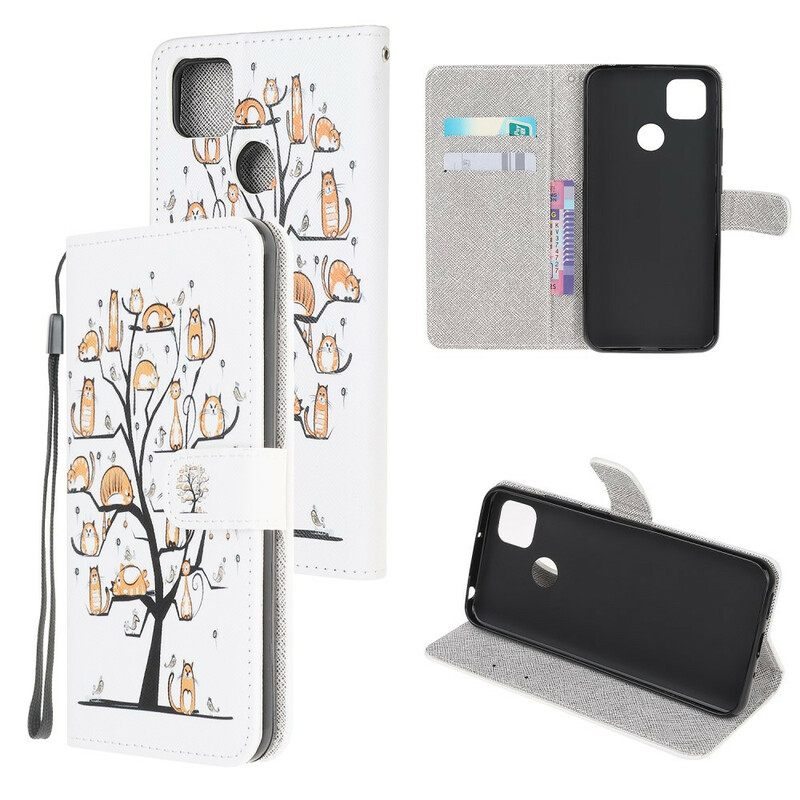 Flip Case Xiaomi Redmi 9C Suojaketju Kuori Funky Cats Hihnalla