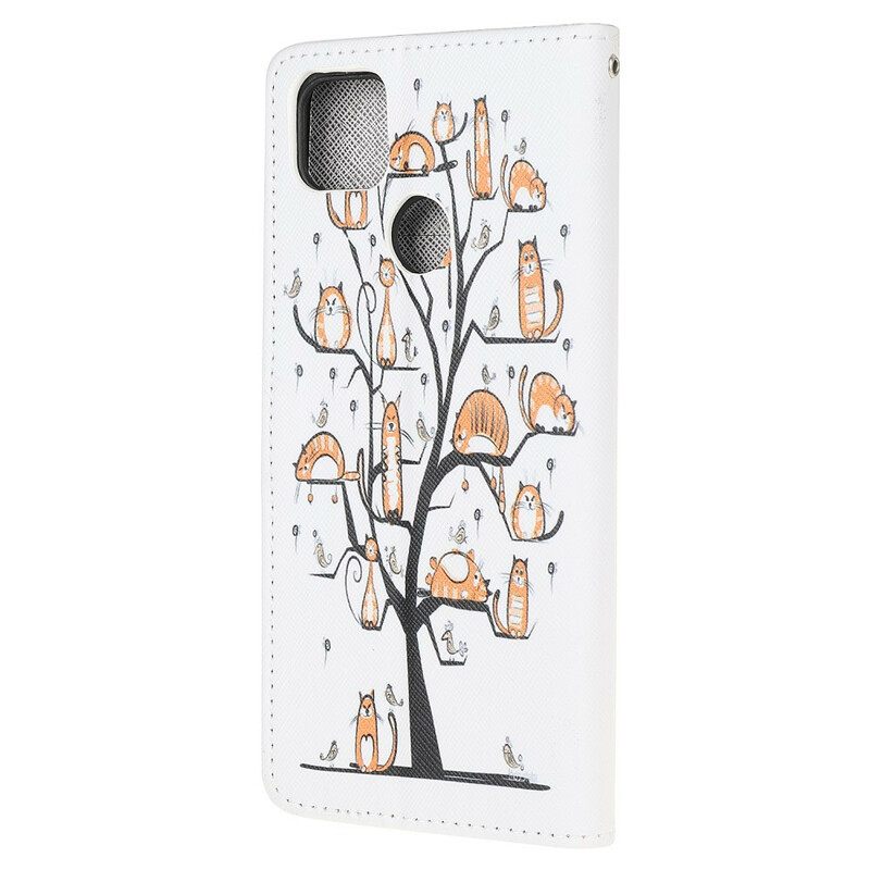 Flip Case Xiaomi Redmi 9C Suojaketju Kuori Funky Cats Hihnalla