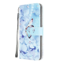 Kotelot Xiaomi Redmi 9C Suojaketju Kuori Diamond Butterflies Hihnalla